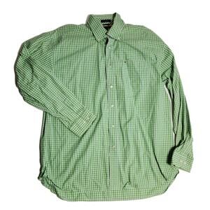 Tommy Hilfiger Men’s Shirt XL Green White Button Up 80s Style 2 Ply Fabric